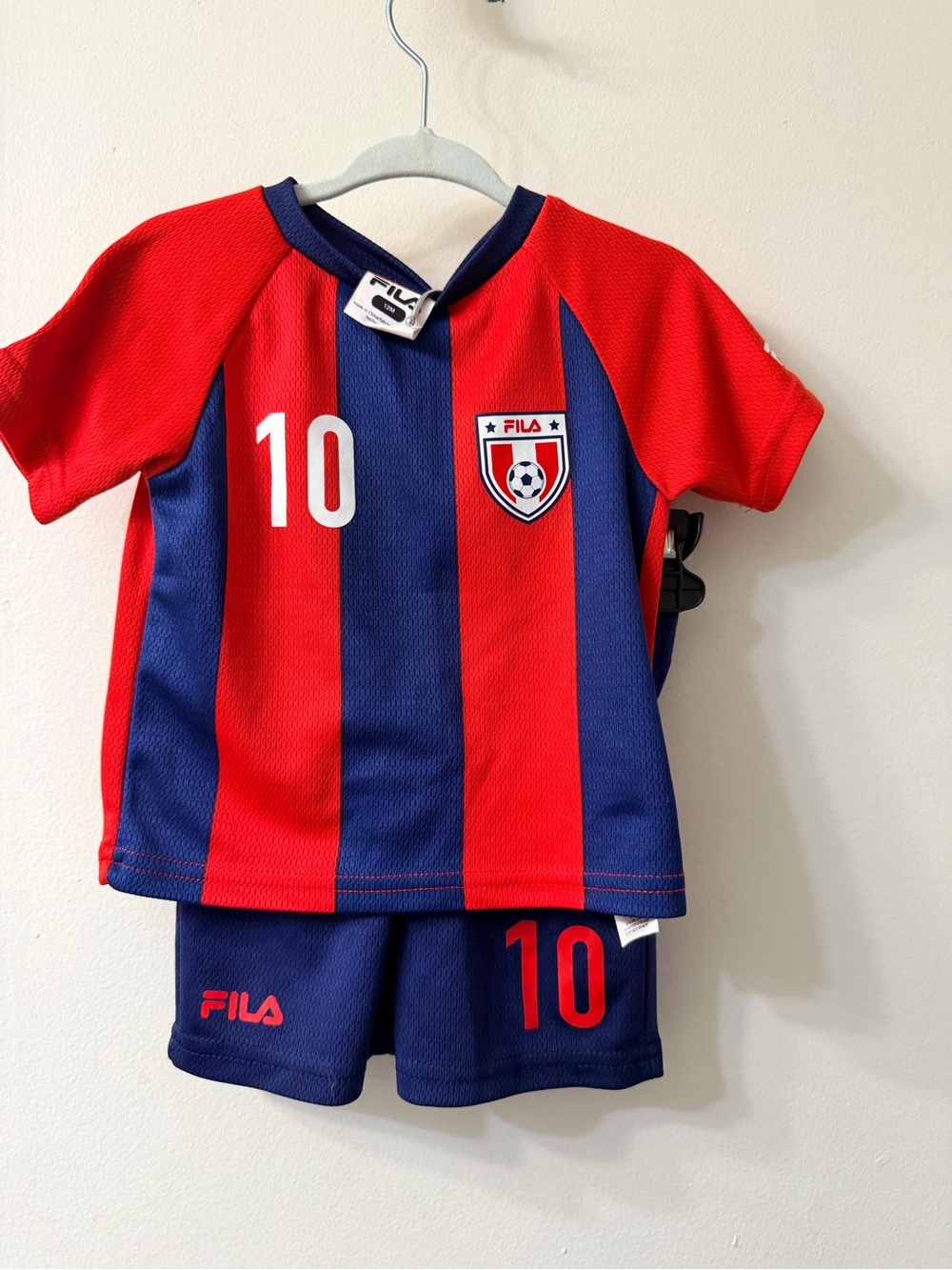 Fila Kids Red and Navy Striped Soccer Top & Shorts